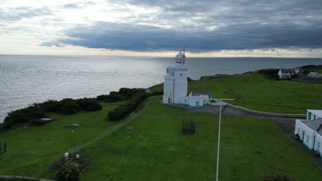 St-Catherines-Lighthouse-Isle-of-Wight-panning-drone,aerial-dusk