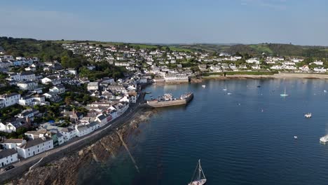St.-Mawes,-Cornwall,-Großbritannien-Hafen-Und-Stadt-Drohne,-Luftaufnahme,-Blick-Aus-Der-Luft