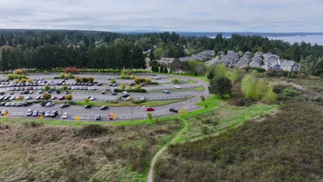 Parking-Lot-Near-Coastal-Residential-Landscape-Near-Tacoma,-Washington,-USA