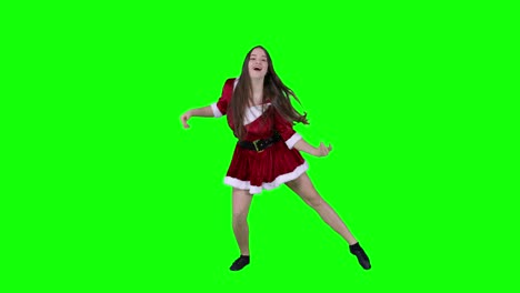 Energetic-female-Santa-cosplay-dance-in-front-of-the-green-screen