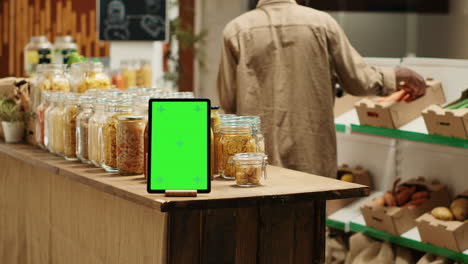 Greenscreen-Layout-Auf-Tablet-Im-örtlichen-Bio-Supermarkt