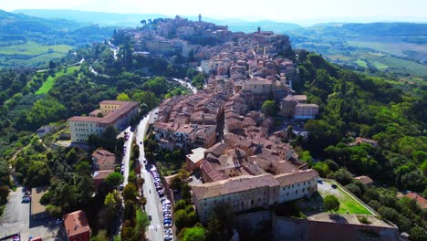 Lovely-aerial-top-view-flight-Montepulciano-Tuscany-Medieval-mountain-village