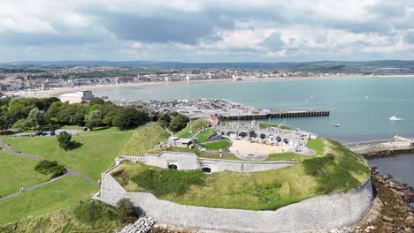 Nothe-Fort-Weymouth-Dorset-UK-Panning-drone-aerial