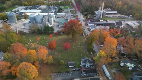Aerial-view-of-Old-Colony-Burial-Ground-cemetery-in-Granville,-Ohio