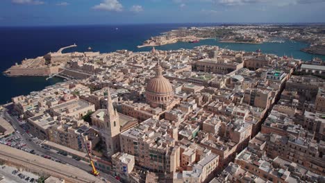 Paisaje-Urbano-Aéreo-De-La-Valeta,-Capital-De-Malta.