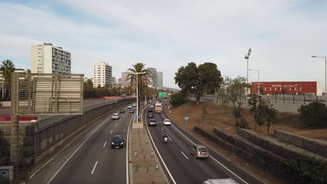 Panoramic-Above-Highway-in-Barcelona-at-El-Poblenou-Neighborhood-Bogatell
