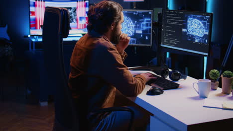 Freelancing-programmer-writes-artificial-intelligence-code-on-desktop-PC