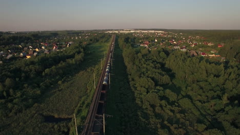 Train-running-in-the-village-aerial-view