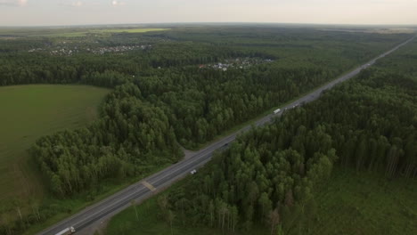 Aerial-shot-of-road-traffic-in-the-countryside-Russia