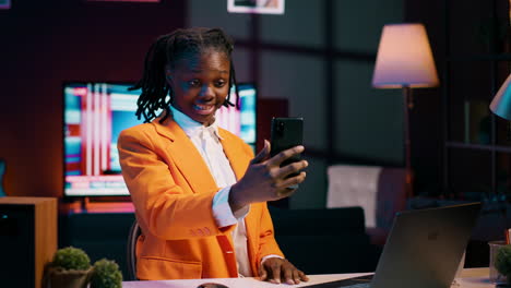 African-american-student-attending-online-career-course-in-videocall