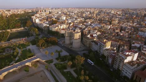Valencia-aerial-view-with-Serranos-Towers-Spain