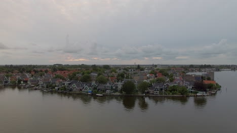 Aerial-view-of-riverside-township-in-Netherlands