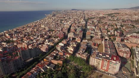 Aerial-shot-of-Barcelona-and-coastline-Spain