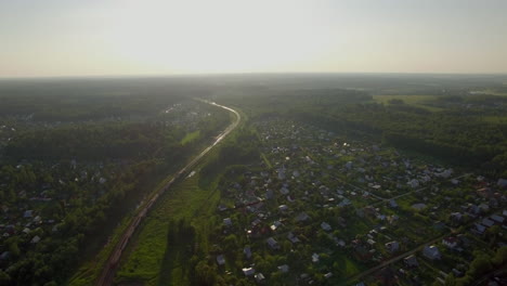 Aerial-scene-with-countryside-and-moving-train-Russia