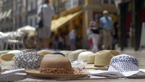 Bottom-view-of-summer-sun-hats-that-is-selling-on-the-market-Valencia-Spain
