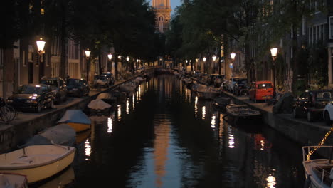 Evening-Amsterdam-with-canal-and-Zuiderkerk