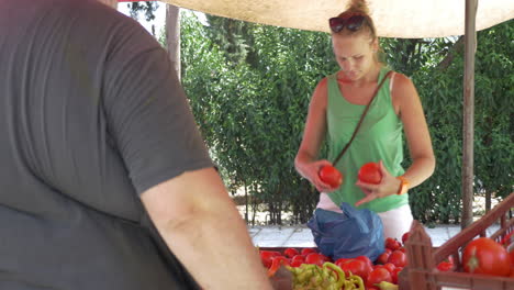 Young-Woman-Buying-Tomatoes-at-Street-Vendor-Stall