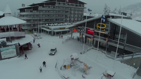 Aerial-shot-of-ski-center-Ruka-in-Kuusamo-Finland