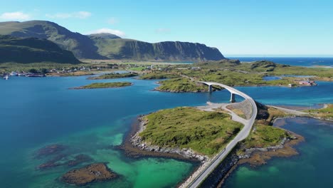 Lofoten-Islands-Bridge-and-Scenic-Route-in-Norway,-Scandinavia