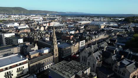 aerial-drone-footage-of-the-old-town-of-Inverness,-Scotland-in-the-Highlands