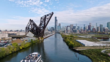 Drone-shot-tracking-water-transport-on-the-south-branch-of-the-Chicago-river