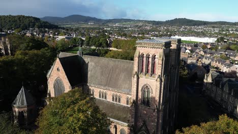 aerial-drone-footage-of-st-andrews-cathedral-in-Inverness,-Scotland-in-the-Highlands
