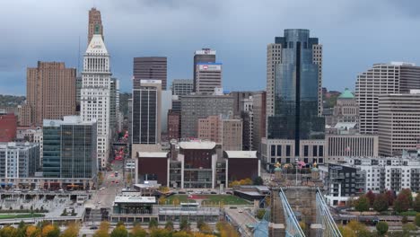 Cincinnati,-Ohio-Metropolitan-Area-in-United-States,-Pan-Right-with-skyscrapers