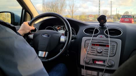 Driving-Ford-Focus-In-A-Small-Town-In-Hungary