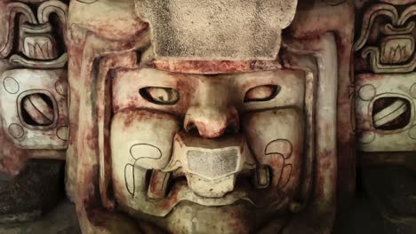Close-up-of-old-ancient-Maya-sculpture-civilisation-of-Central-America-Mexico-and-Guatemala