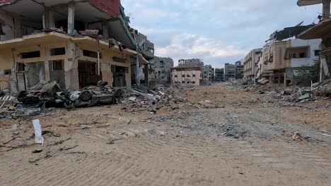 Ruins-of-buildings-during-Israel-Hamar-War-2023,-Damage-in-Gaza-following-an-Israeli-strike