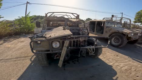Destroyed-military-vehicles-in-the-Israel-Hamas-War-conflict-in-2023,-Gaza