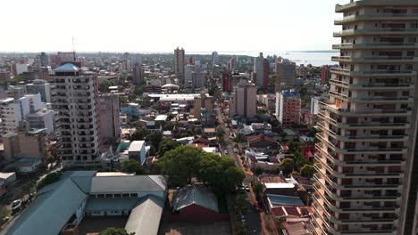 A-captivating-drone-image-capturing-the-central-region-of-Posadas,-Misiones,-Argentina