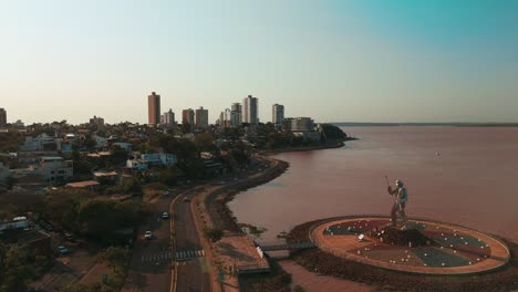 Breathtaking-sunset-view-of-Posadas,-a-coastal-city-in-Argentina,-highlighting-the-serene-beauty-of-the-surroundings