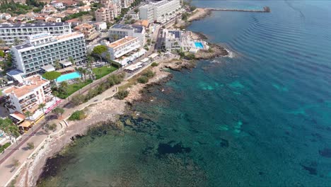 Mallorca:-Aerial-View-Of-Resort-Town-Son-Servera-On-Majorca-Island,-Spain,-Europe-|-City-Coastline-Follow