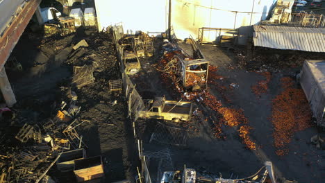 Aerial-view-of-the-damage-at-the-Santa-Monica-freeway,-after-the-Pallet-fire-in-LA