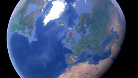 Glasgow,-Schottland,-Zoomen-In-Der-Google-Earth-App,-Grafikanimationsmedien