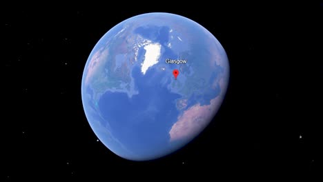 Glasgow-Scotland-Destination-Point-on-Google-Earth-Application,-Graphics-Animation-Media