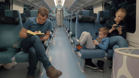 Parents-with-son-traveling-by-express-train