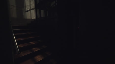 Elevator-coming-down-in-dark-entrance-hall