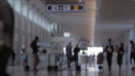 Blur-of-airport-hall-with-people-and-travelator