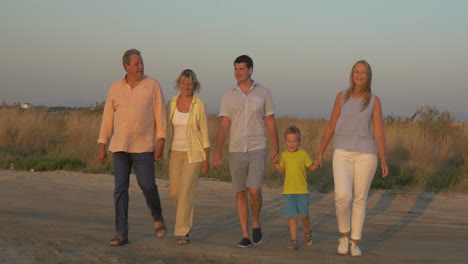 Big-family-walking-in-the-countryside-at-sunset