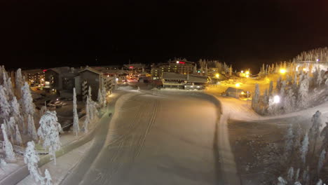 Aerial-view-of-ski-centre-at-night-Finland