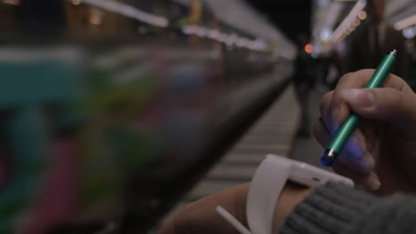 Woman-using-smart-watch-at-underground-station