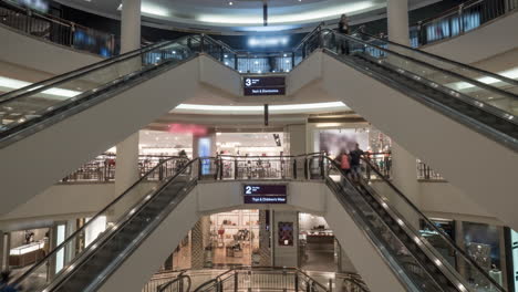 Timelapse-of-people-on-escalators-in-shopping-centre