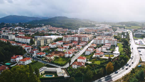 Stunning-aerial-4K-drone-footage-of-a-village---Ponte-de-Lima,-Portugal