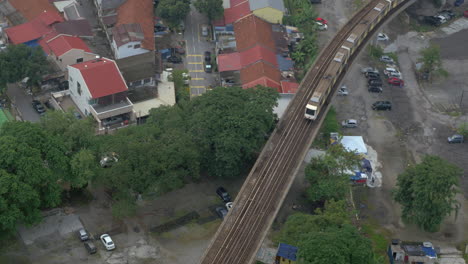 Bird-eye-view-of-poor-district-and-riding-train-on-railways-Bangkok-Thailand