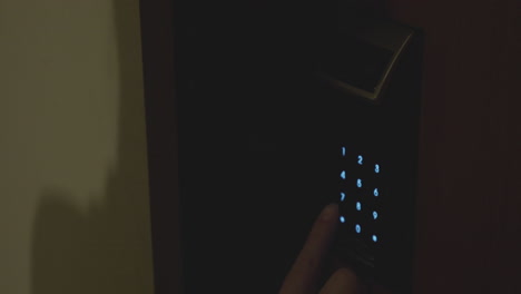 Woman-using-electronic-code-lock-to-open-hotel-room