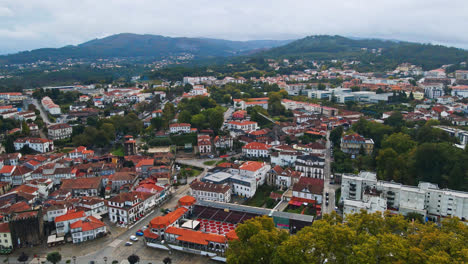 Stunning-aerial-4K-drone-footage-of-a-village---Ponte-de-Lima,-Portugal