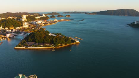 Toba-Bay-and-Mikimoto-Pearl-Island-Aerial-Reveal-Shot-at-Sunrise-4k