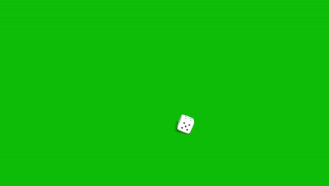 Casino-white-dice-rolling-and-landing-on-number-5-on-green-screen-3D-animation